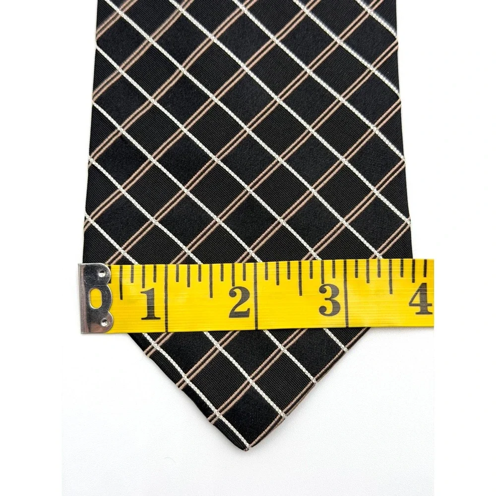 Tommy Hilfiger Necktie Mens Black Grid Check 100% Silk Made in USA 57.5